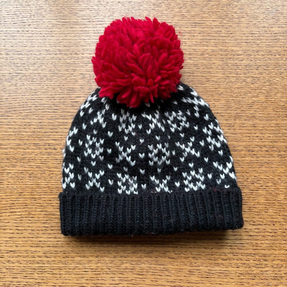 ABERCROMBIE & FITCH Black, White & Red Pom Pom Hat